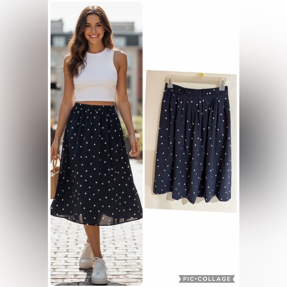 J. Crew Navy Polka Dot Midi Skirt size 0 Petite